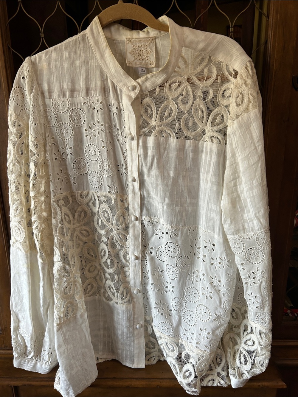 Johnny Was XL button down white designer shirt.